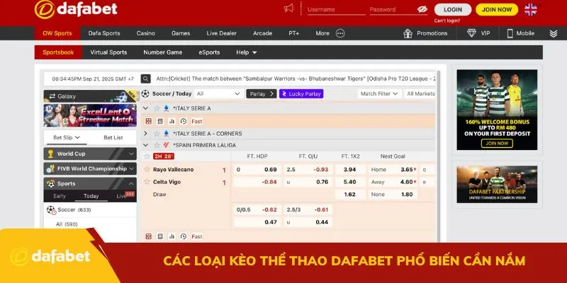 Các loại kèo thể thao Dafabet phổ biến cần nắm