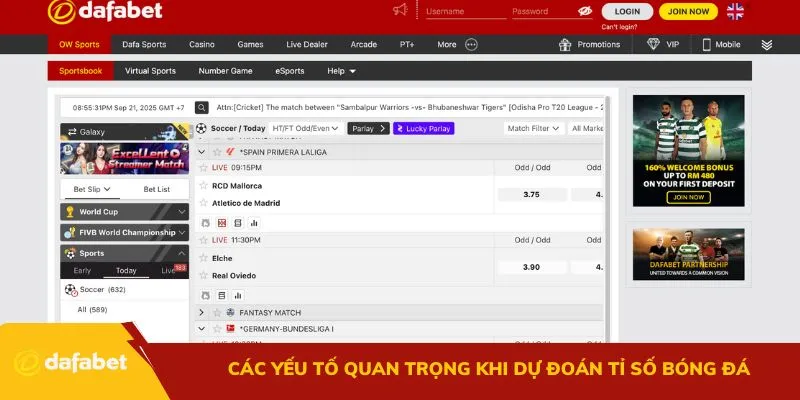 Các yếu tố quan trọng khi dự đoán tỉ số bóng đá